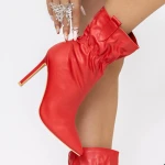 Botine Dama cu Toc subtire 3LB11 Rosu » MeiMei.Ro