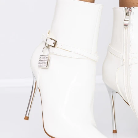 Botine Dama cu Toc subtire 3XKK31 Alb » MeiMei.Ro