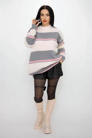 Pulover Dama OP4 Alb-Gri » MeiMei.Ro