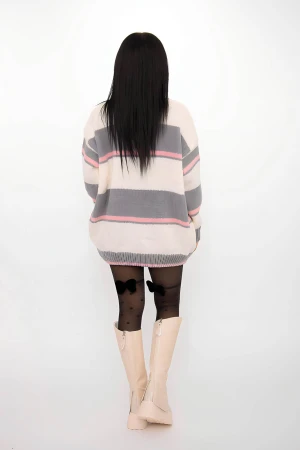 Pulover Dama OP4 Alb-Gri » MeiMei.Ro