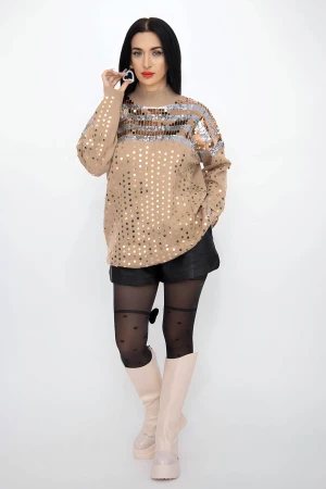 Pulover Dama 50065 Bej inchis » MeiMei.Ro