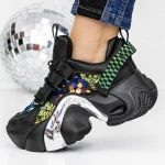 Pantofi Sport Dama cu Platforma 3WL72 Negru » MeiMei.Ro