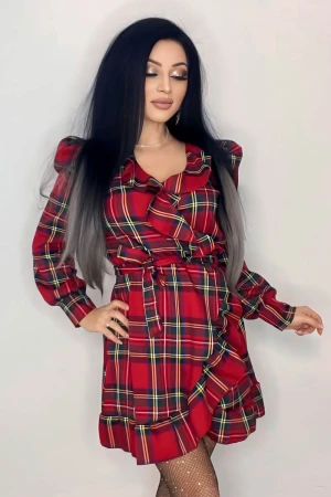 Rochie Dama R3082 Rosu-Verde » MeiMei.Ro