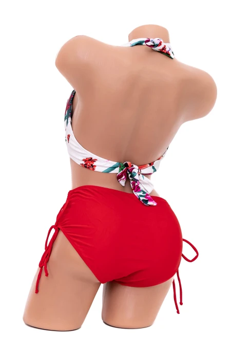 Costum de Baie Dama 2 Piese L330 Alb-Rosu » MeiMei.Ro