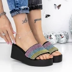 Papuci Dama cu Platforma 3GZ52 Negru-Multicolor » MeiMei.Ro