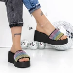 Papuci Dama cu Platforma 3GZ52 Negru-Multicolor » MeiMei.Ro