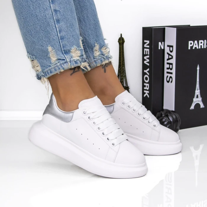 Sneakers Dama 617X Alb-Argintiu | Mei » MeiMei.Ro
