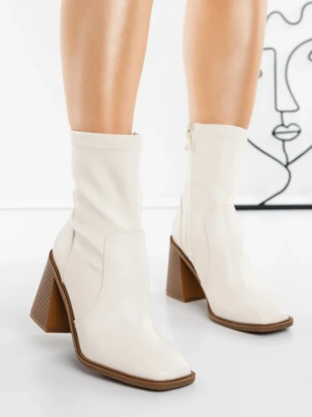 Botine cu Toc Gros 23168-1 WHITE | MIA SHOES