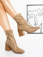 Botine cu Toc Gros 23168-1 TAUPE | MIA SHOES