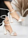 Sandale Dama cu Toc Gros 5XKK23 WHITE | MEI