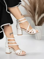 Sandale Dama cu Toc Gros 5XKK26 WHITE | MEI