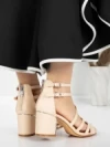 Sandale Dama cu Toc Gros 5XKK26 BEIGE | MEI
