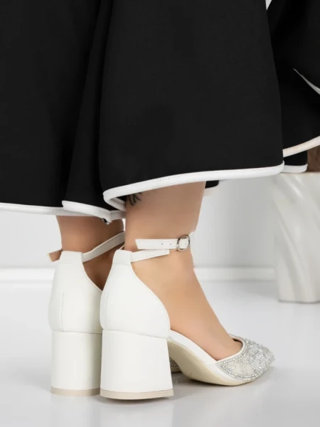 Pantofi cu Toc Gros 5XKK36 WHITE | MEI