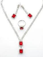Set Colier + Cercei CLR016 ARGINTIU-ROSU | MEI
