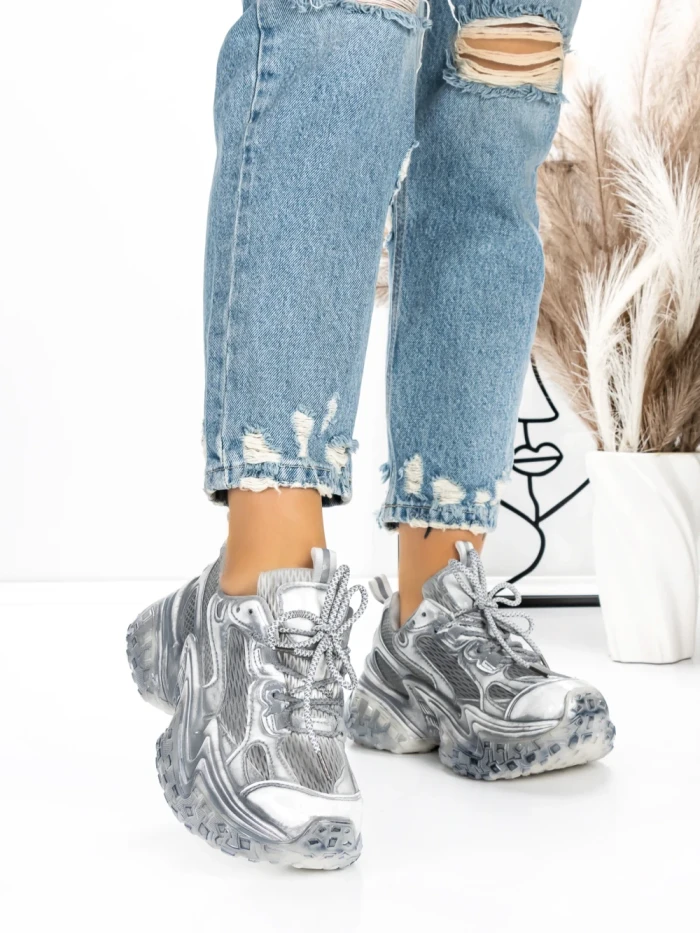 Pantofi Sport Dama cu Platforma 5WL83 SILVER | MEI