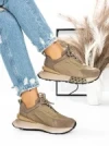 Pantofi Sport Dama din piele naturala 5SZ12 KHAKI | PANTOFUL