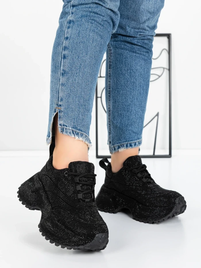 Pantofi Sport Dama cu Platforma 5WL93 BLACK | MEI
