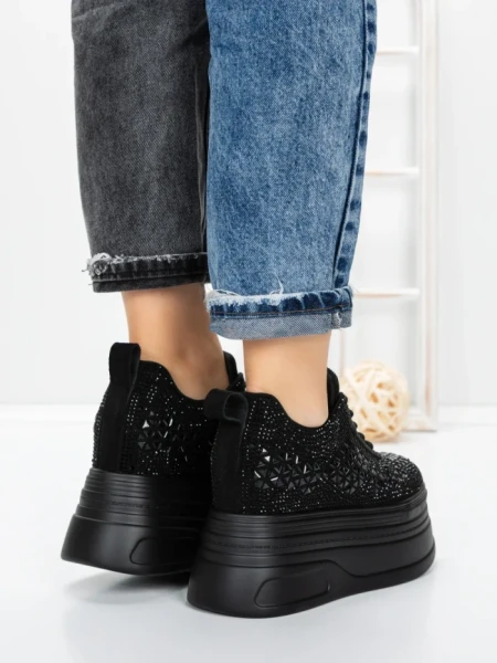 Pantofi Sport Dama cu Platforma 3592-1 BLACK | MEI
