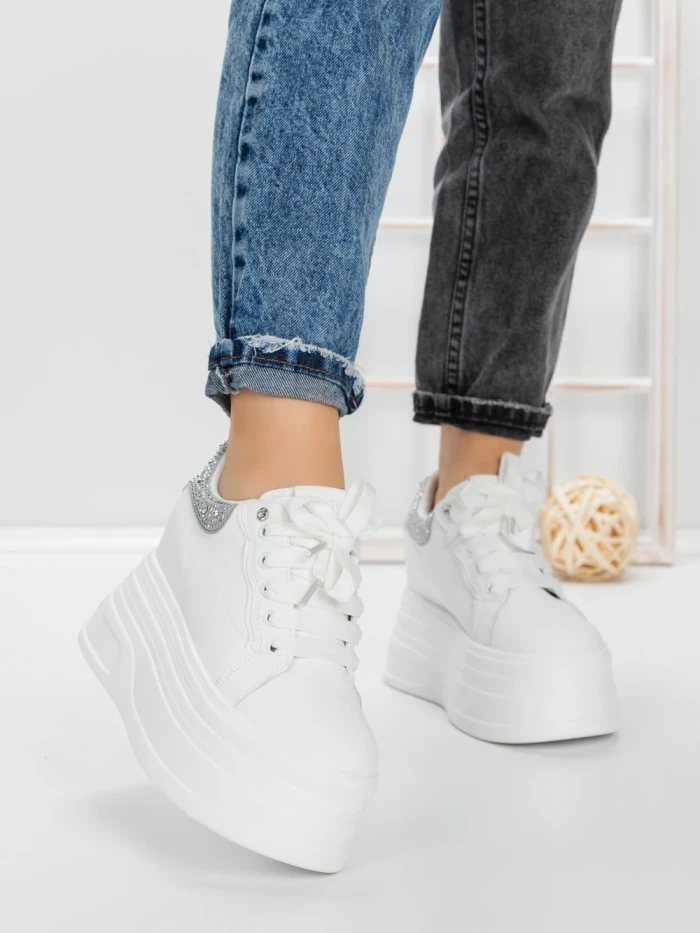 Pantofi Sport Dama cu Platforma 3592-7 WHITE-GREY | MEI