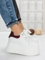 Pantofi Sport Dama cu Platforma 3592-7 WHITE-WINERED | MEI