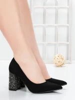Pantofi cu Toc Gros 5YXD5 BLACK-GUNCOLOR | MEI