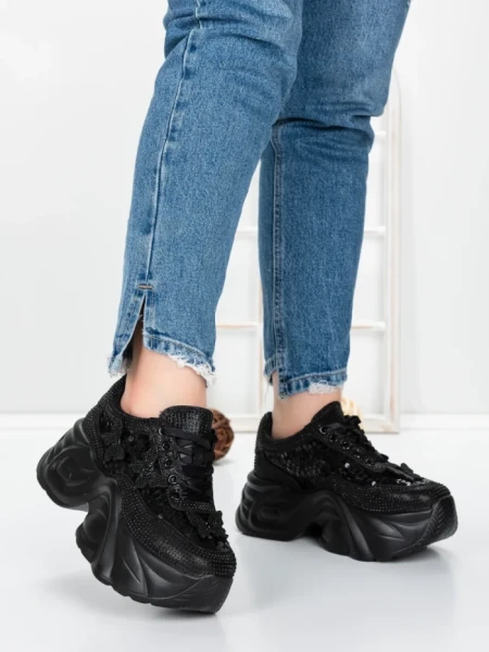 Pantofi Sport Dama cu Platforma 5WL112 BLACK | MEI