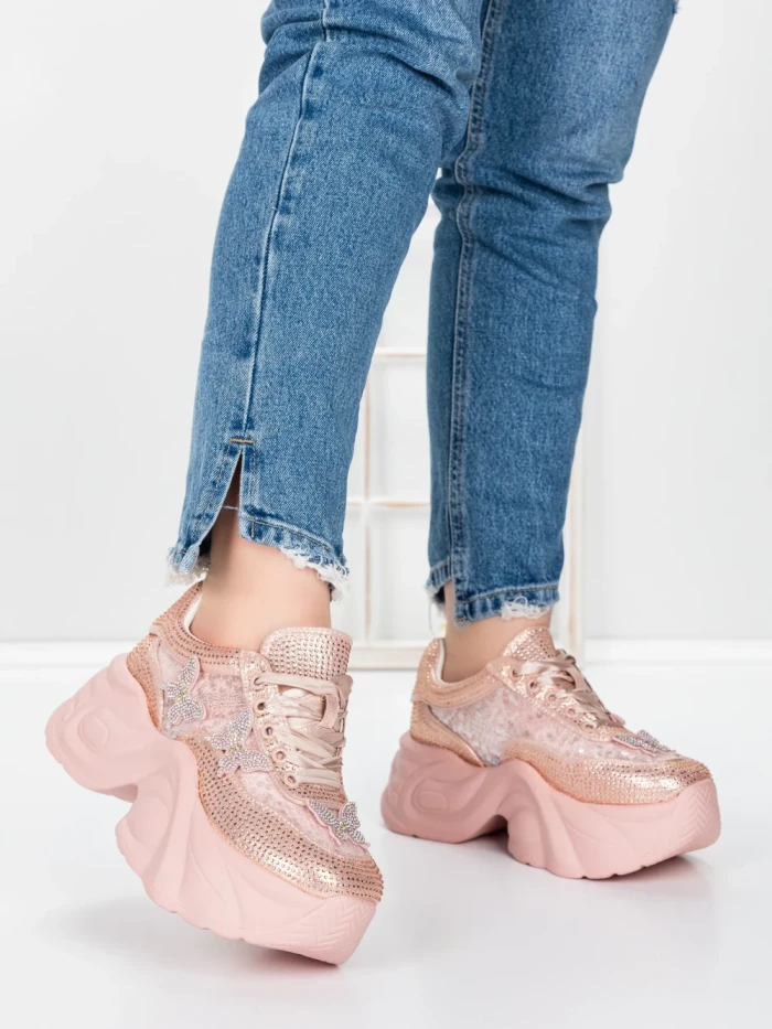 Pantofi Sport Dama cu Platforma 5WL112 PINK | MEI