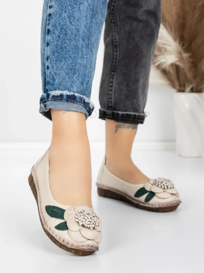 Balerini Dama din piele naturala 1817-6 CREAM | ADVANCER