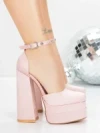 Pantofi cu Toc gros si Platforma 2SY12 PINK | MEI