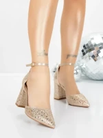 Pantofi cu Toc Gros 5XKK76 LIGHT GOLD | MEI