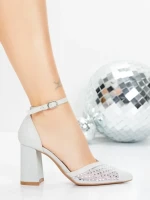 Pantofi cu Toc Gros 5XKK83 SILVER | MEI