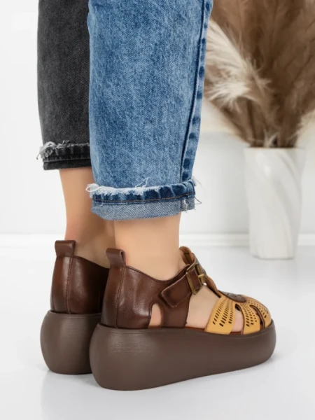 Sandale Dama din piele naturala 10682 YELLOW-BROWN | ADVANCER