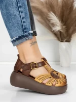 Sandale Dama din piele naturala 10682 YELLOW-BROWN | ADVANCER