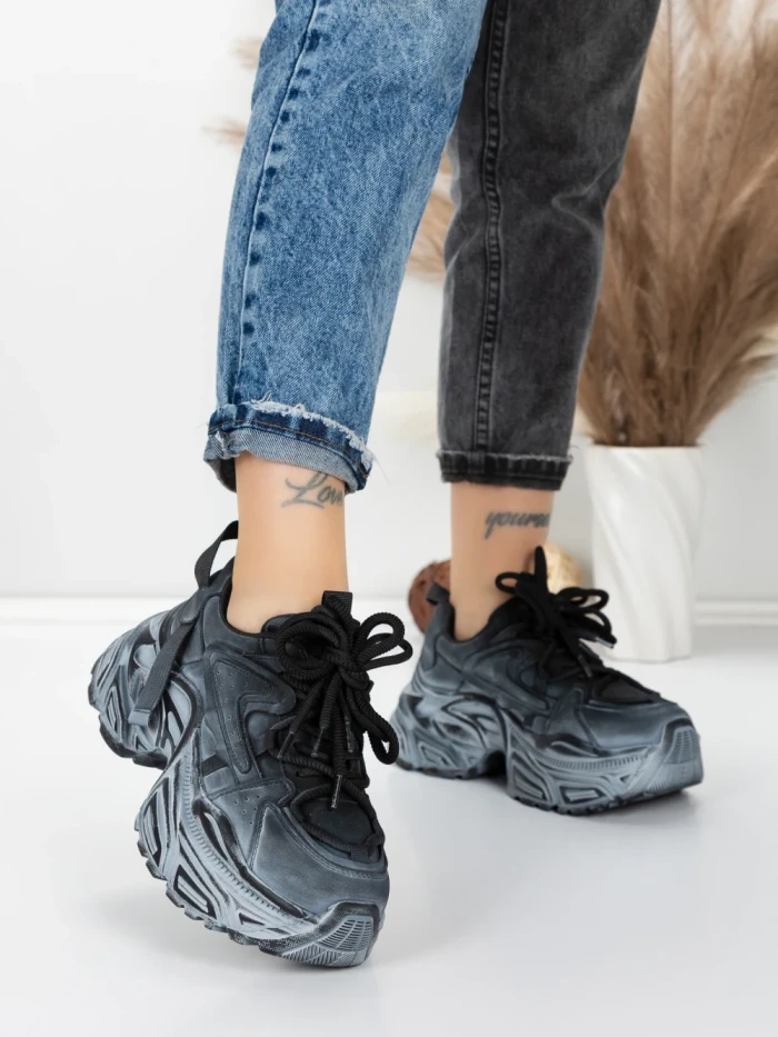 Pantofi Sport Dama din piele naturala 918-1 BLACK-GREY | FRANCO GERARDO