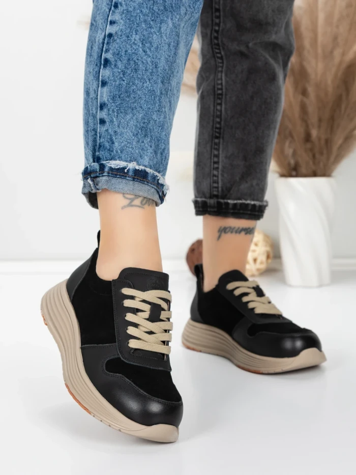 Pantofi Sport Dama din piele naturala 16-2 BLACK | FRANCO GERARDO