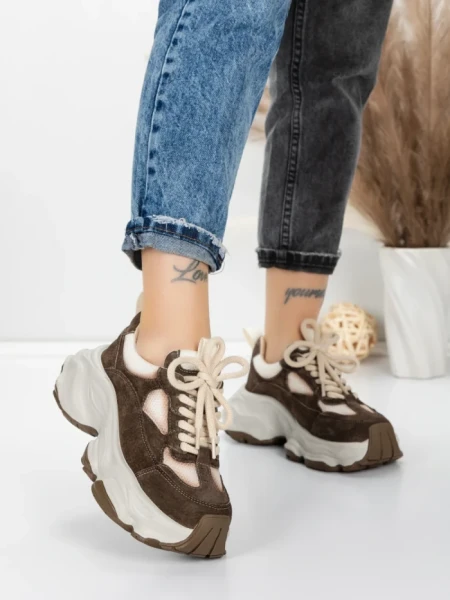 Pantofi Sport Dama din piele naturala HY1333 COFFEE-CREAM | FRANCO GERARDO