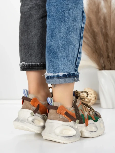 Pantofi Sport Dama din piele naturala HY8988-1 BROWN-GREY | FRANCO GERARDO