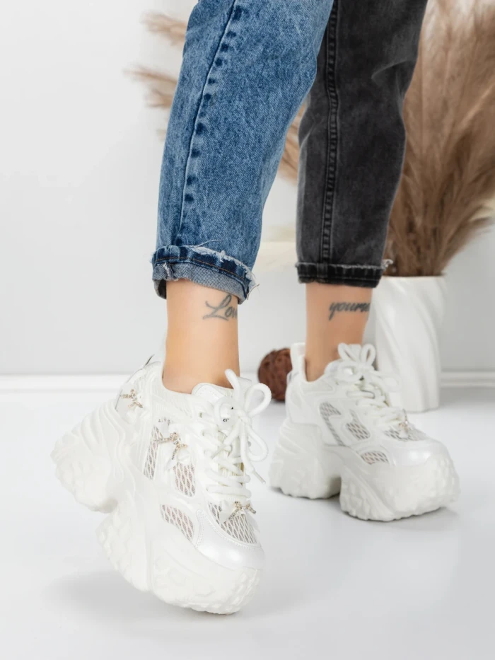 Pantofi Sport Dama cu Platforma 6166-95 WHITE | MEI