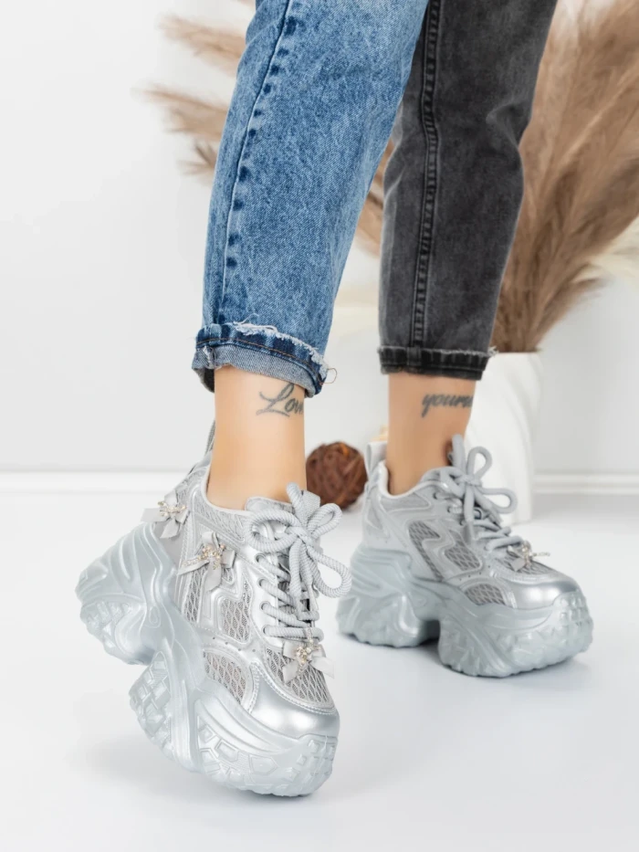 Pantofi Sport Dama cu Platforma 6166-95 SILVER | MEI
