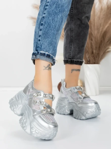 Pantofi Sport Dama cu Platforma 6166-80 SILVER | MEI