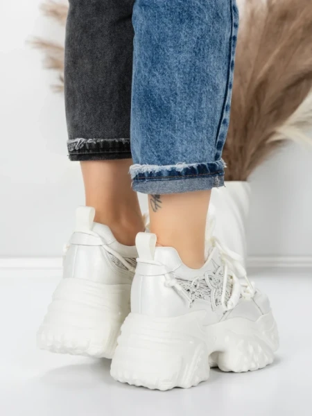 Pantofi Sport Dama cu Platforma 6166-88 WHITE | MEI