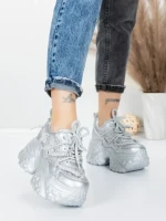 Pantofi Sport Dama cu Platforma 6166-88 SILVER | MEI