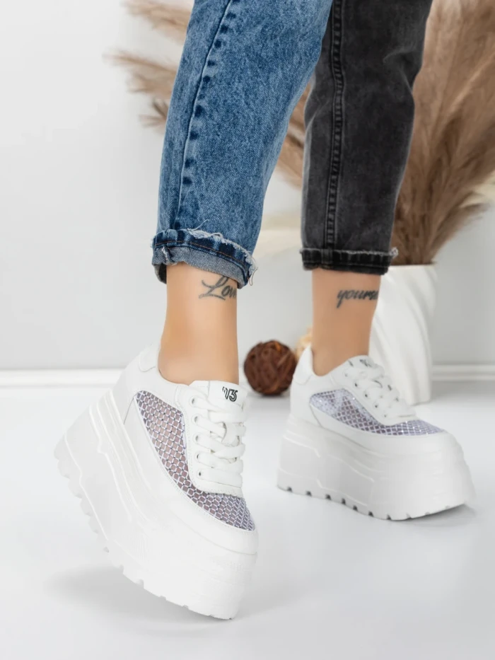 Pantofi Sport Dama cu Platforma 6208-35 WHITE | MEI