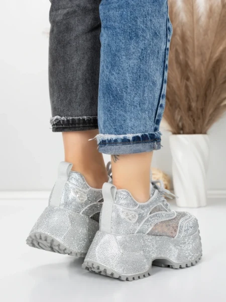 Pantofi Sport Dama cu Platforma 6968-1 SILVER | MEI