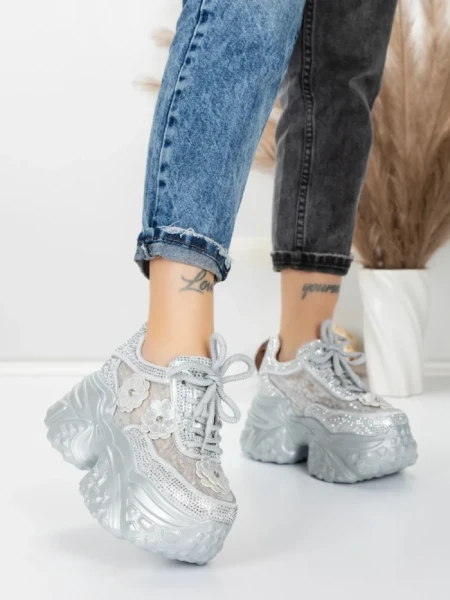 Pantofi Sport Dama cu Platforma 6166-87 SILVER | MEI