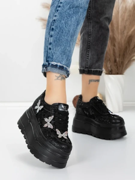 Pantofi Sport Dama cu Platforma 6208-36 BLACK | MEI
