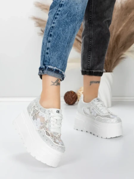 Pantofi Sport Dama cu Platforma 6208-36 WHITE | MEI