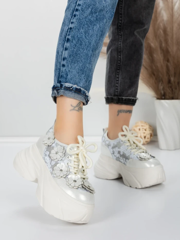 Pantofi Sport Dama cu Platforma 8307-2 WHITE | MEI