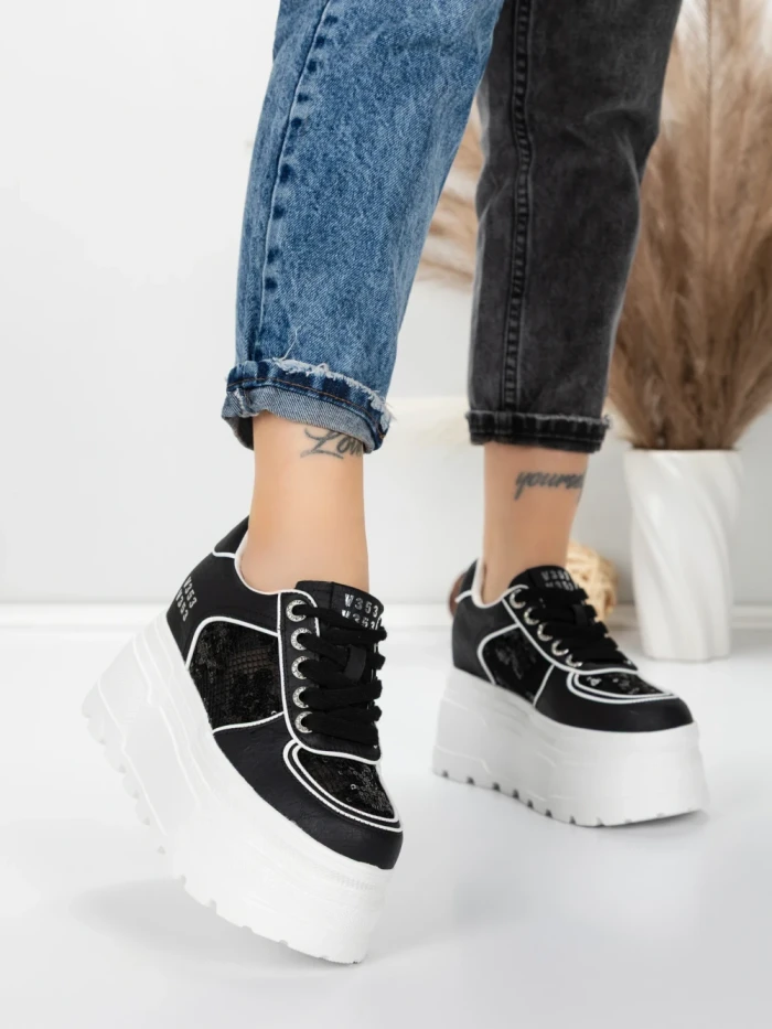 Pantofi Sport Dama cu Platforma 6208-29 BLACK | MEI