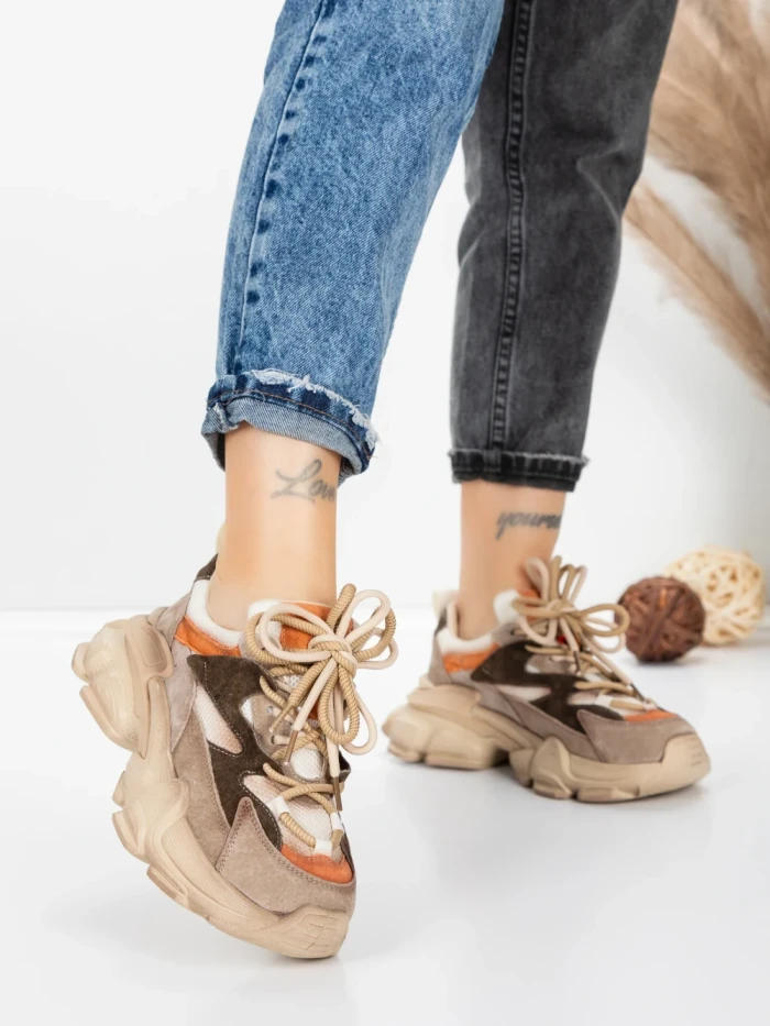 Pantofi Sport Dama din piele naturala HY5798 APRICOT-ORANGE | FRANCO GERARDO